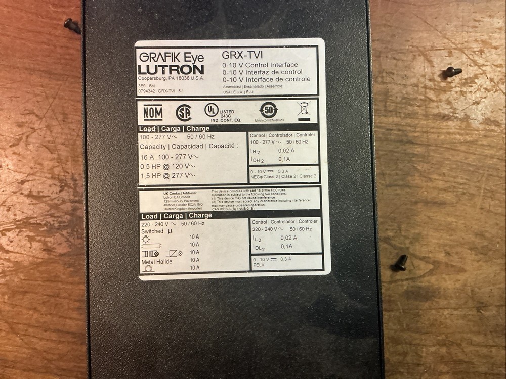 Lutron GRX-TVI Grafix Eye 0-10V Control Interface/Switching Module 100-277V 16A