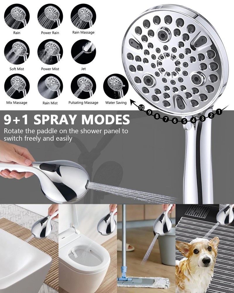 High Pressure Rainfall Shower Head with Handheld Combo, 10 Setting Handheld S...