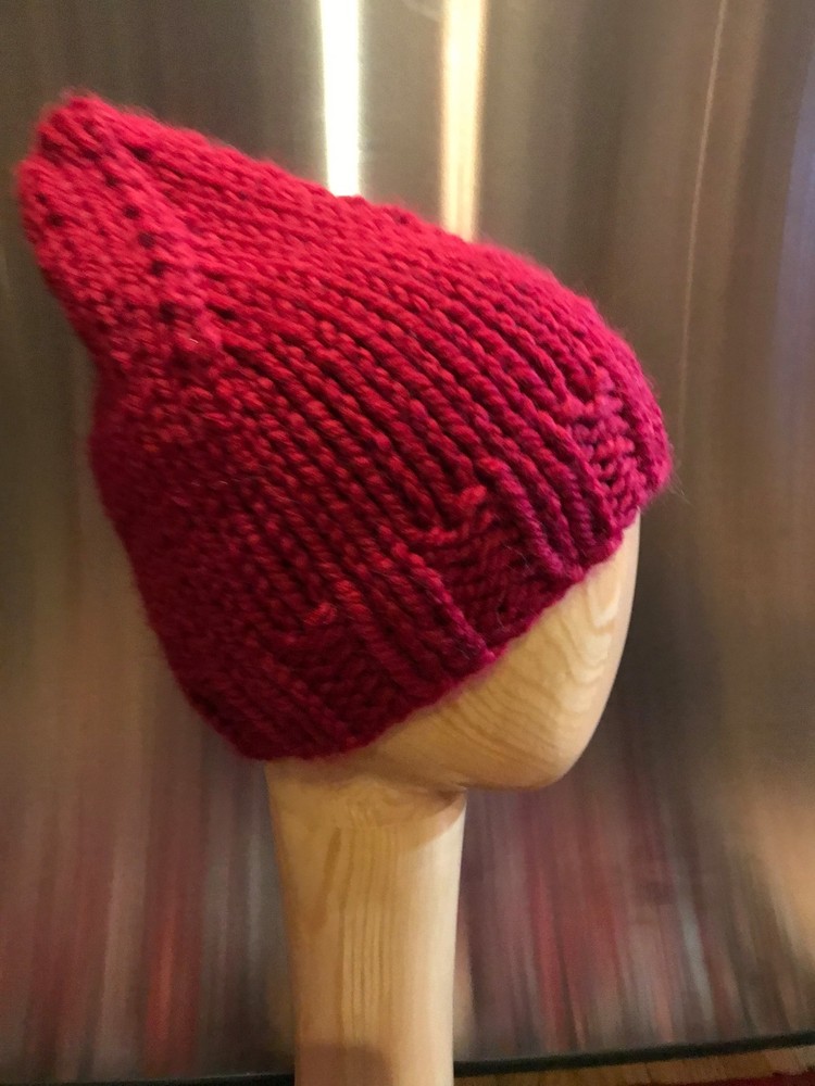 Chunky Hand Knit Unisex Cranberry Red Pixie Style Hat