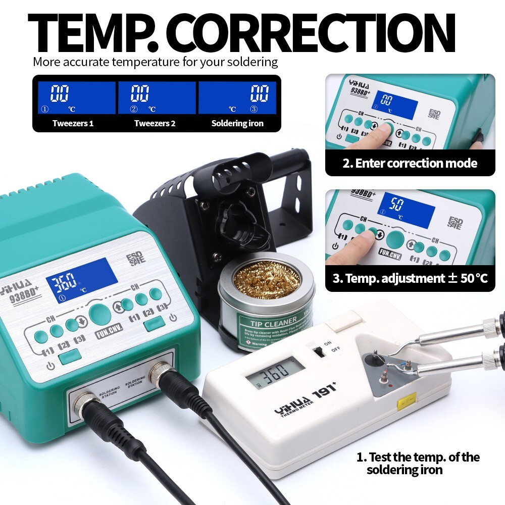 YIHUA 938BD+ Tweezers Soldering Station 2 in 1 Soldering Iron Kit Rework Station