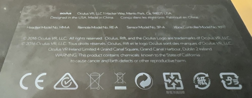 Oculus VR Rift HM-A Headset + Remote RE-A + Sensor 3P-A