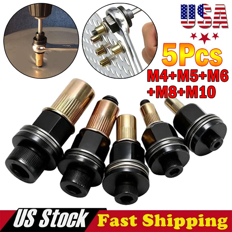 5Pcs Manual Rivet Nut Tool Adapter Carbon Steel Flat Head Threaded Insert Nuts