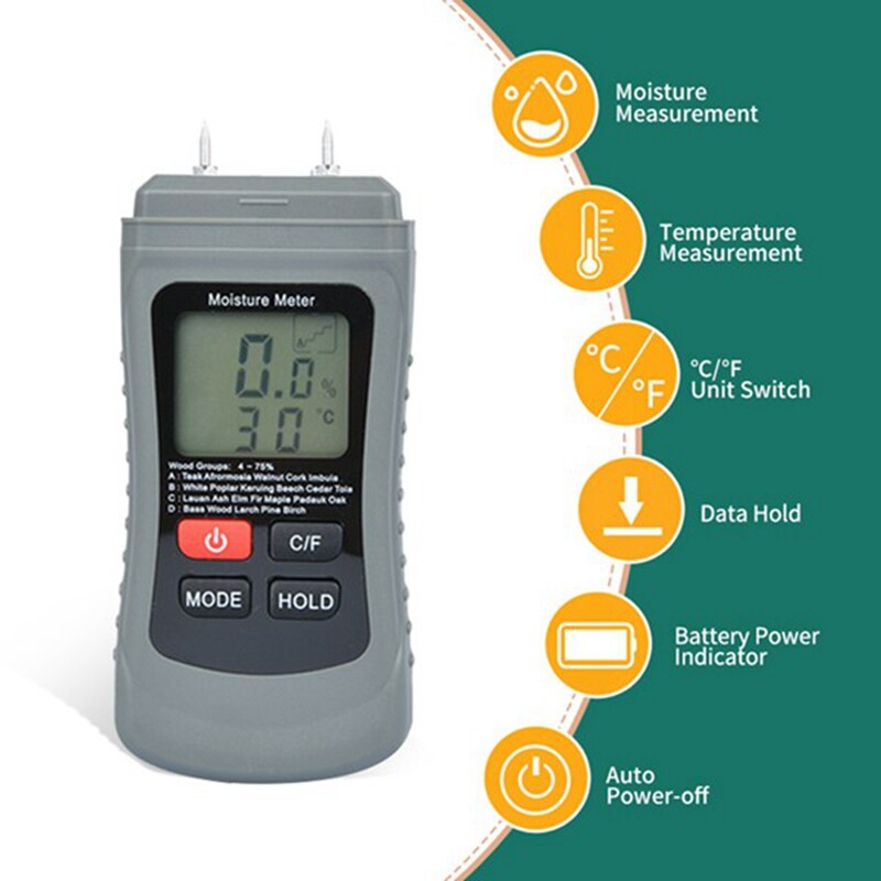 Twin Pin Insertion Digital Wood Moisture Meter for Paper Wall with Ambient1160-