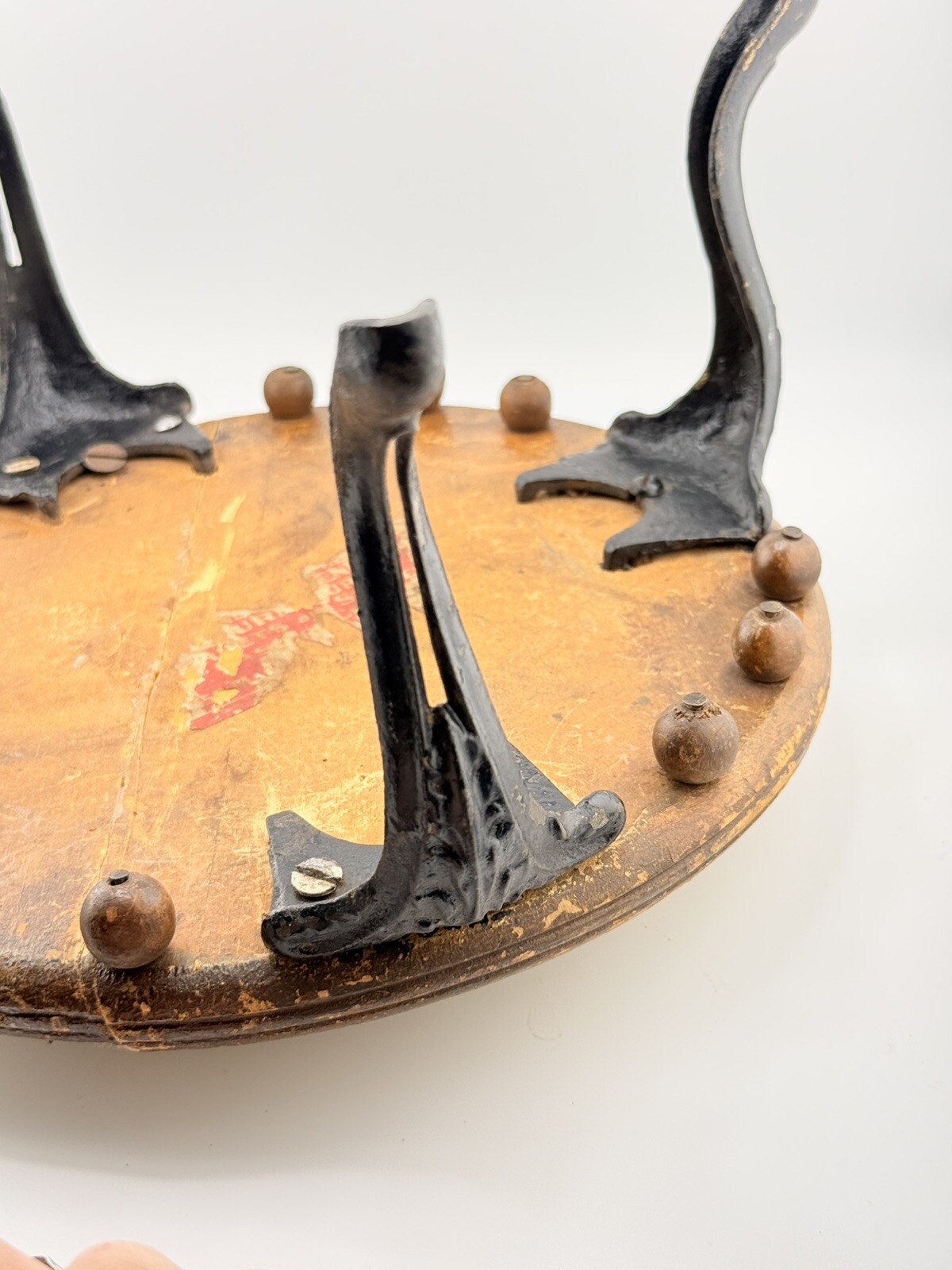 Antique Victorian Cast Iron Wood Foot Stool Ornate Read Description Partial Labe