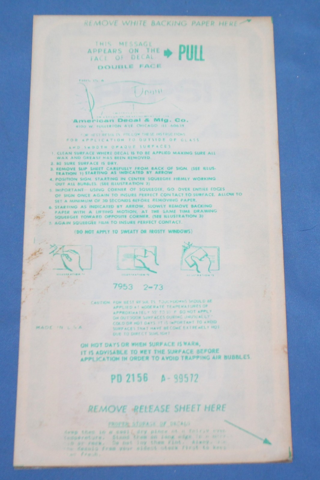 Vintage Pepsi Door Push/Pull Sticker Decal PD 2156 4 1/8" x 8 1/8" New Old Stock