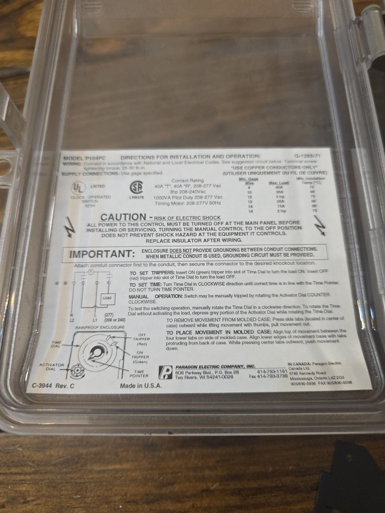 Paragon Electric Timer P104PC