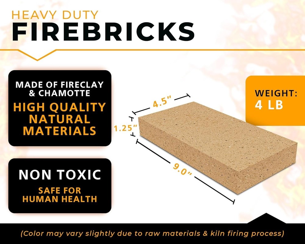 Heavy Duty Fire Bricks 5-Pack Fireclay 3000F Stove 9" Insulating Replacement