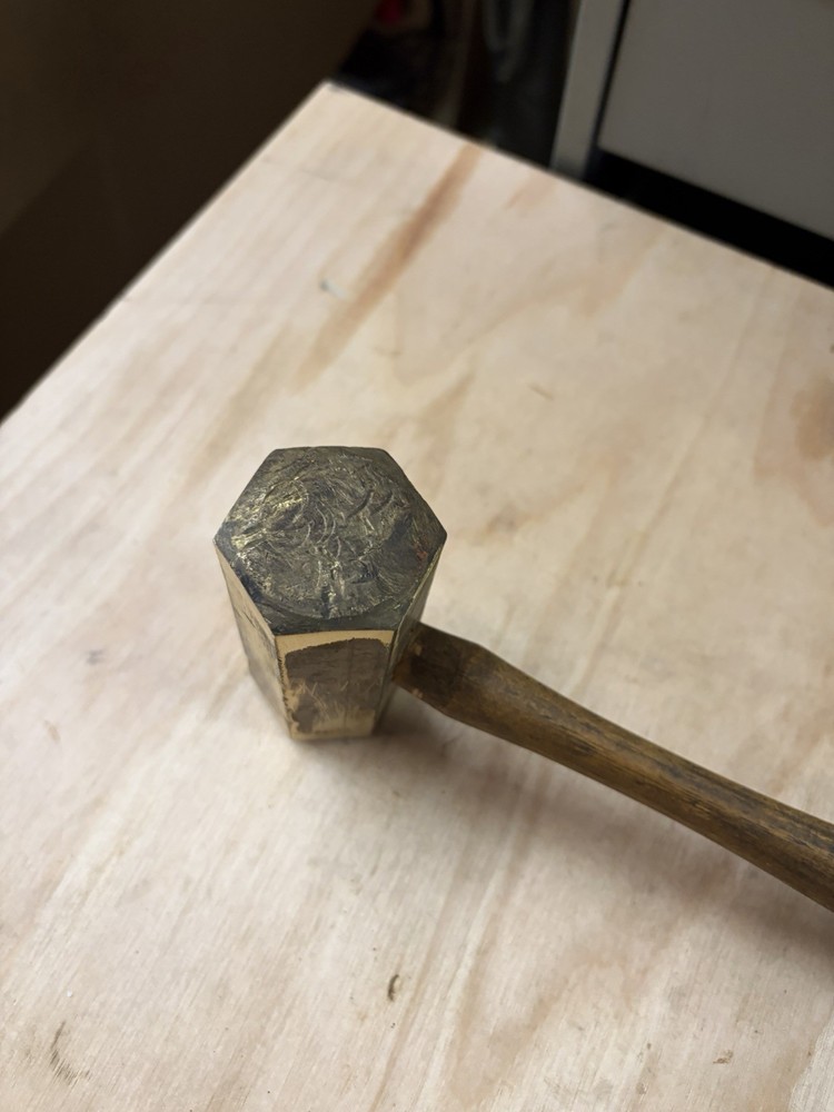 Vintage Solid Brass Head Wood Handled Hammer