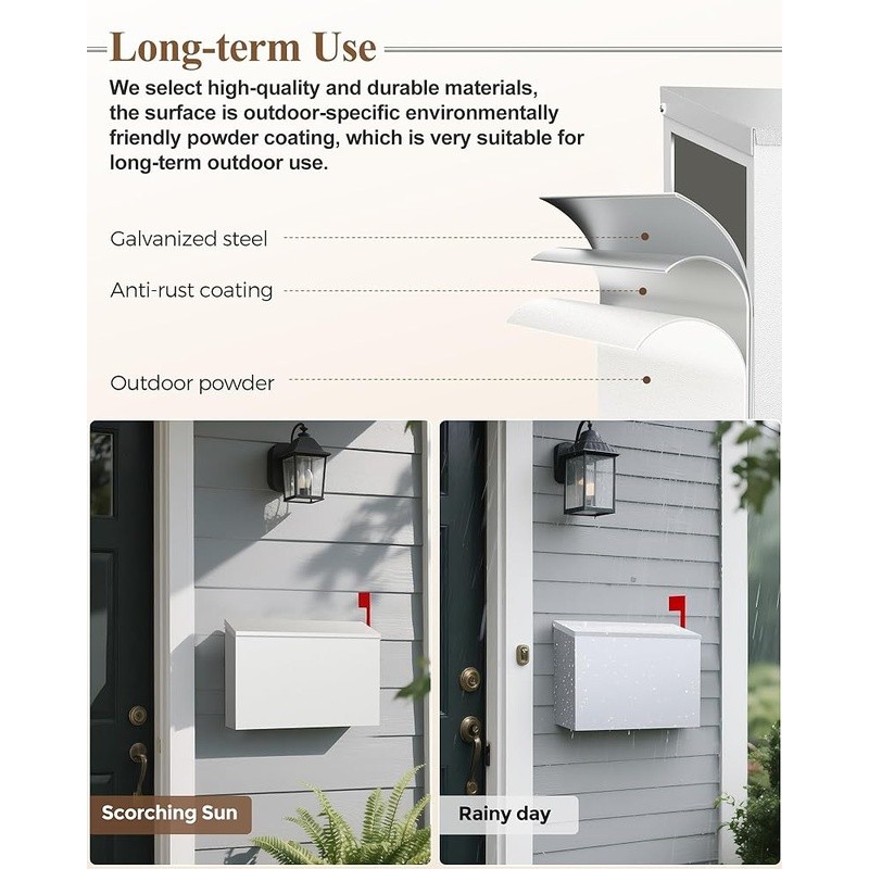 Durable Rust-Proof Mailbox Large Capacity Weather-Resistant Wall Mount System US