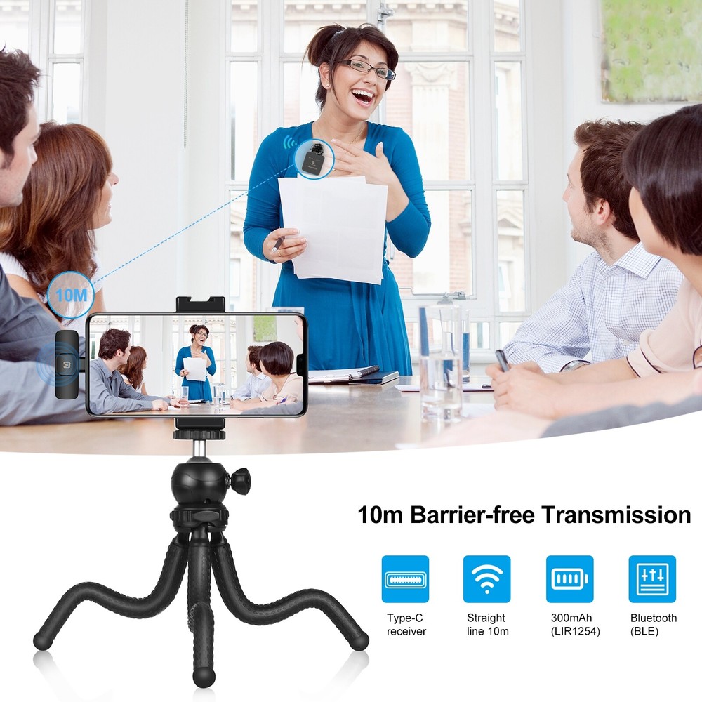 Wireless Dual Lavalier Microphone for Type-C USB-C Phone Receiver Video Record