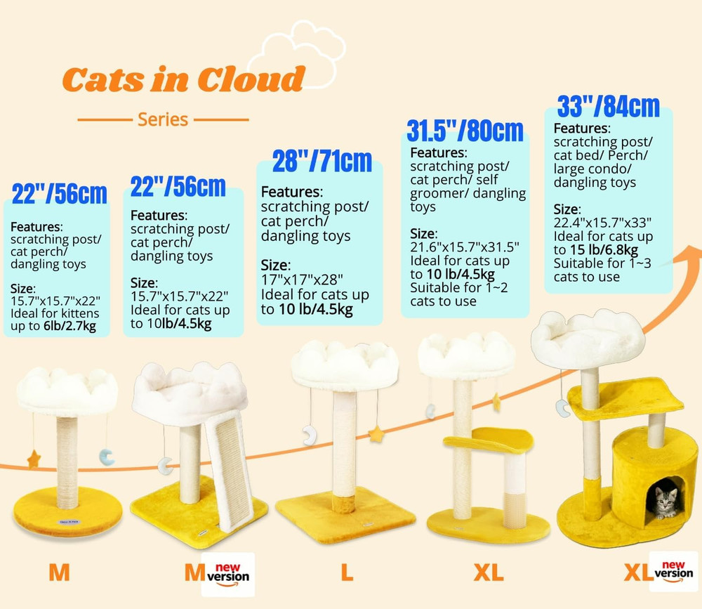 Cloud Cat Tree, Cat Scratching Post with Bed, Small Cat Tree for Kittens, Cat Sc