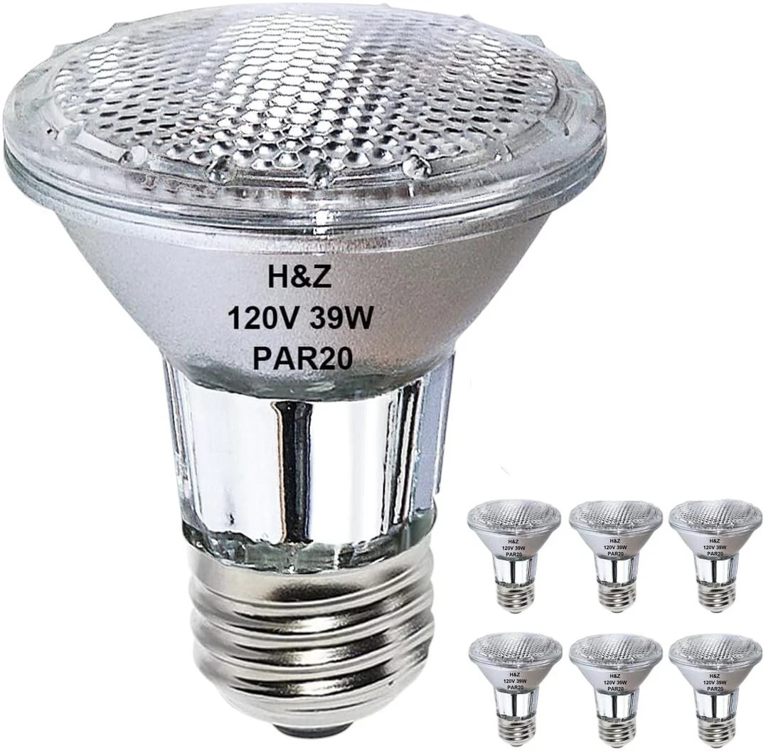 6 Pack H&Z Par20 Short Neck 39W 120V, 3000K Flood Light with E26 Medium Base dim