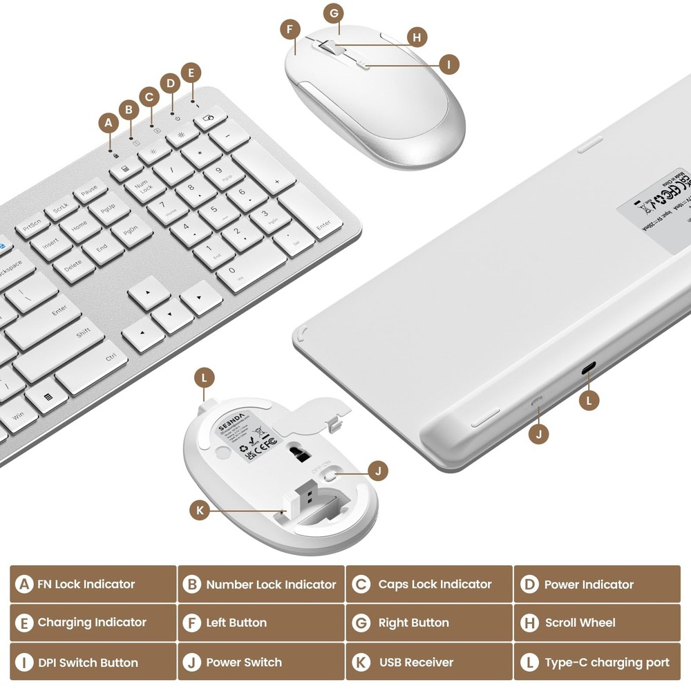 Rechargeable Wireless Keyboard and Mouse Set - Ultra Thin, Silent Design