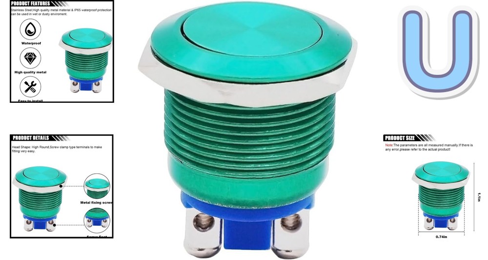 Durable Green Momentary Push Button Switch 250V AC - Ideal for DIY Projects