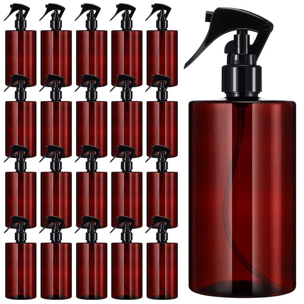 Hsei 20 Pcs 16 oz Amber Spray Bottles Empty Refillable Plastic with...
