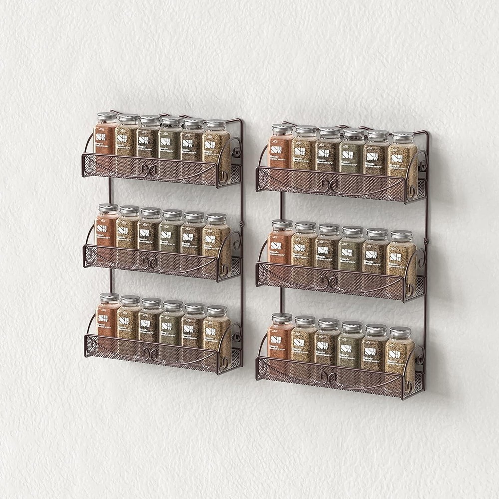 3 Tier Wall Mounted Spice Rack 2 Pack Bronze