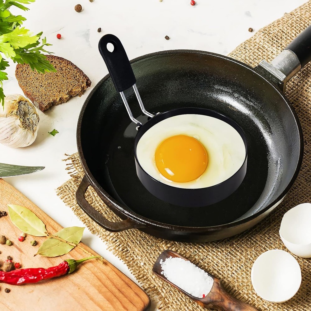 Versatile 3.5'' Egg Ring with Silicone Handle for Perfectly Round Breakfast Eggs
