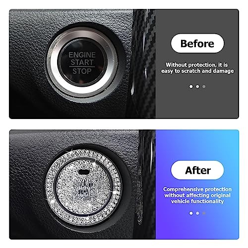 2 Pcs Bling Car Engine Start Stop Button Decorative Ring, With hole White