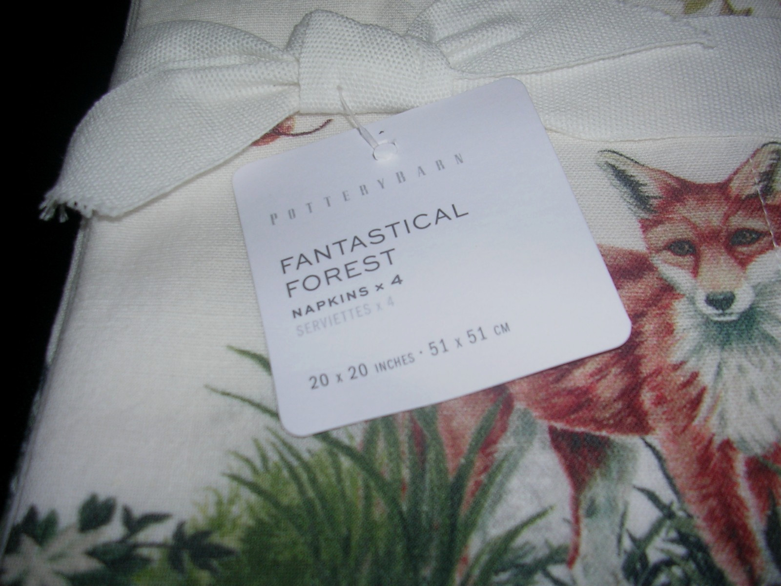 POTTERY BARN FANTASTICAL FOREST NAPKINS SET OF FOUR COTTON & LINEN NEW WITH TAGS