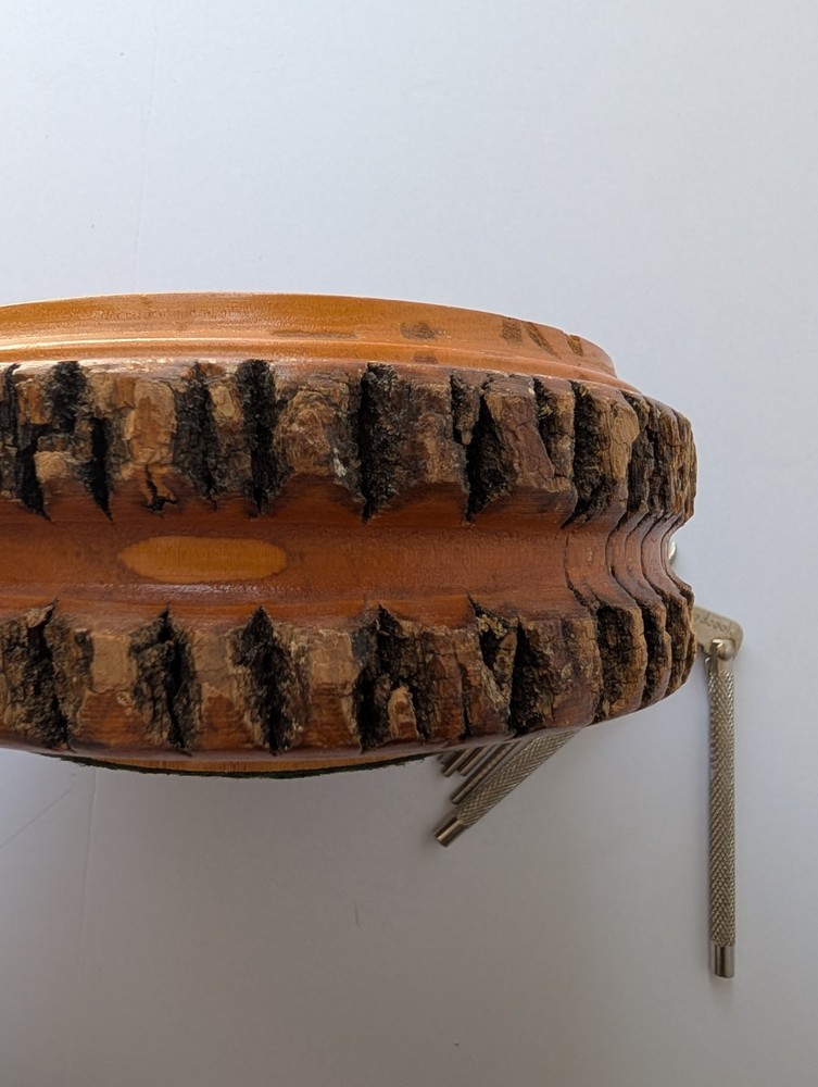 Vintage Rusticware Nut Bowl Set With Edge Tree Bark Nutcracker