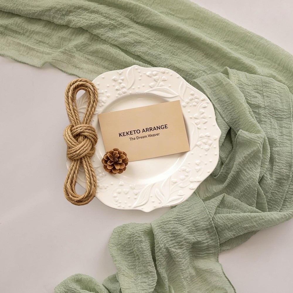 3Pcs Sage Green Spring Easter Cheesecloth Table Runner 120 Inch 10 FT Rustic ...