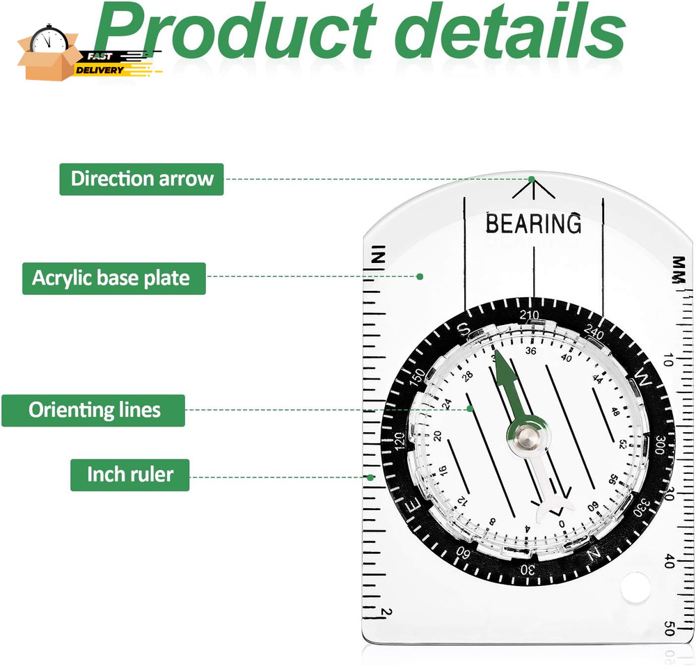 9 Pieces Orienteering Compass Hiking Backpacking Camping Compass Map Readi