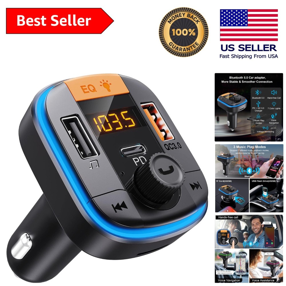 Bluetooth FM Transmitter for Car - PD20W + QC3.0 Fast Charging & Hands-Free C...