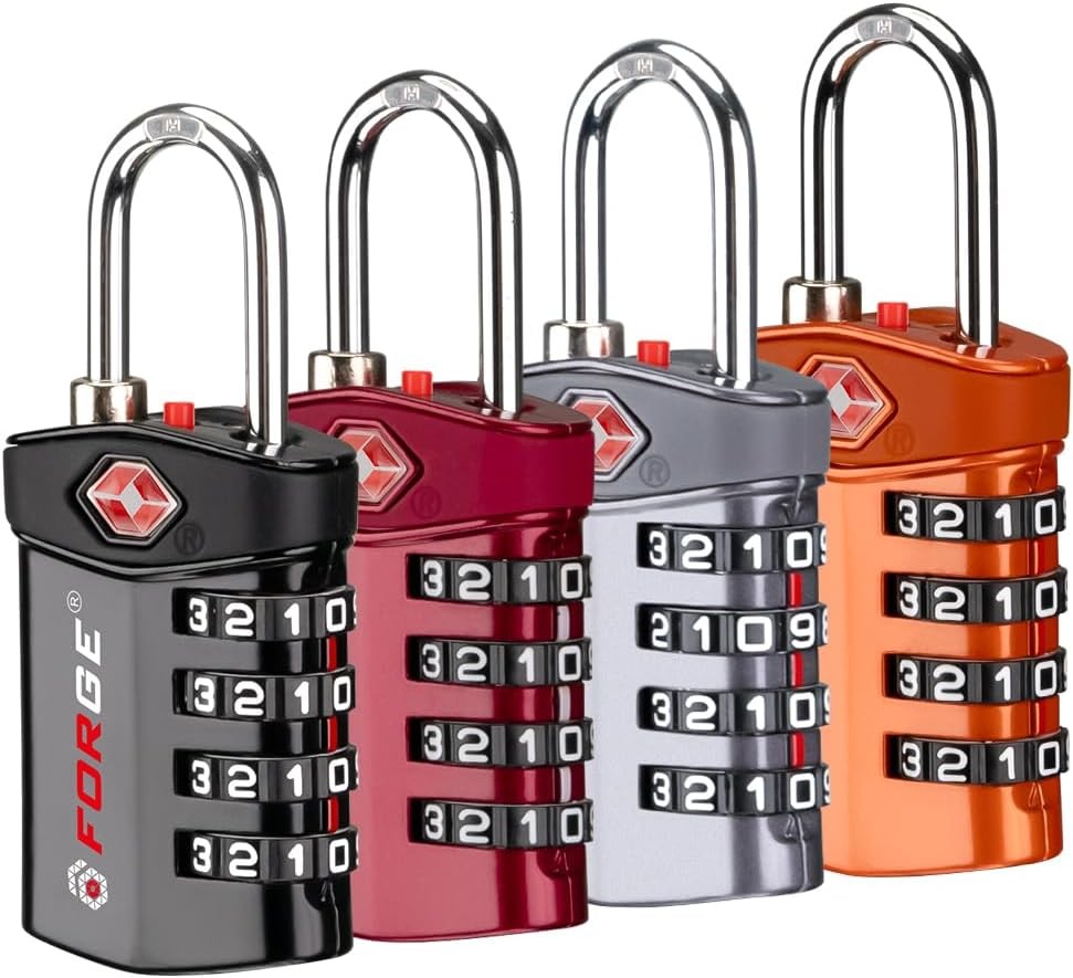 Forge 4-Digit Combination Lock, TSA 4 Pack 4 colors, Multicolor 4 Locks