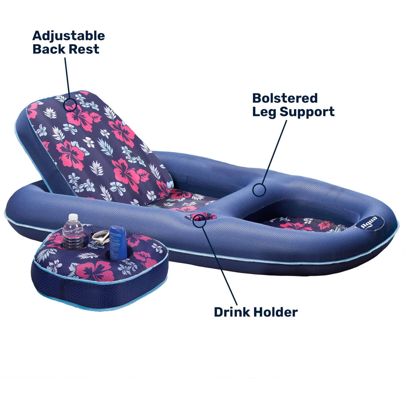 Aqua Campania Ultimate 2-in-1 Pool Recliner Lounge Extra Large Navy Hibiscus