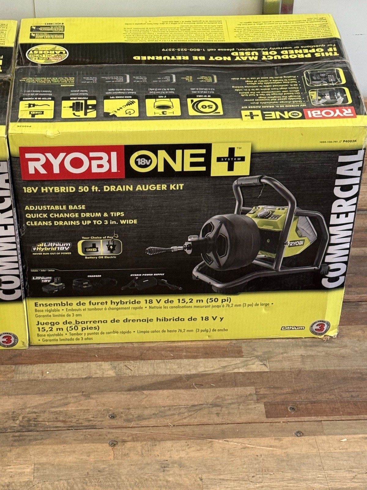 New, ONE 18V Hybrid Drain Auger Kit with 50 ft. Cable, 2 Ah Battery, 18V Charger