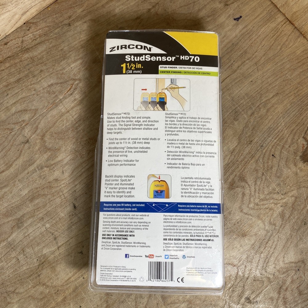 Zircon StudSensor HD70 Stud Finder with Wire Warning