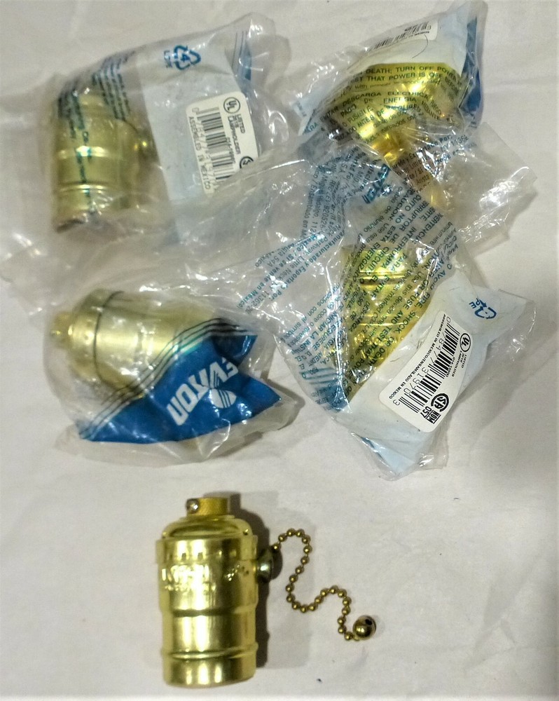 5 NOS Leviton Ball End Pull Chain Light Sockets with Shells