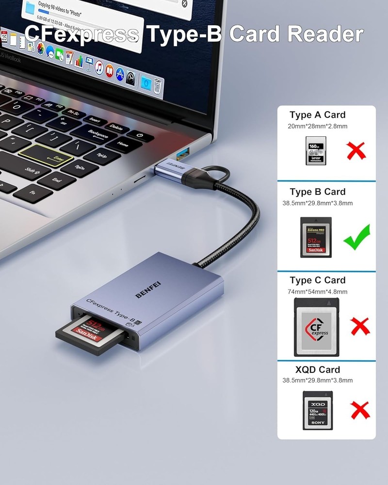 Versatile 10Gbps CFexpress Type B Card Reader with Durable USB-C & USB-A Design