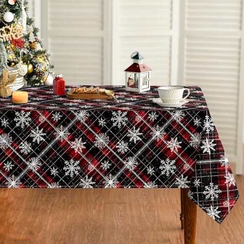 Christmas Tablecloth 60×84 Inch Rectangular Red 60" x 84" (Rectangular) Black