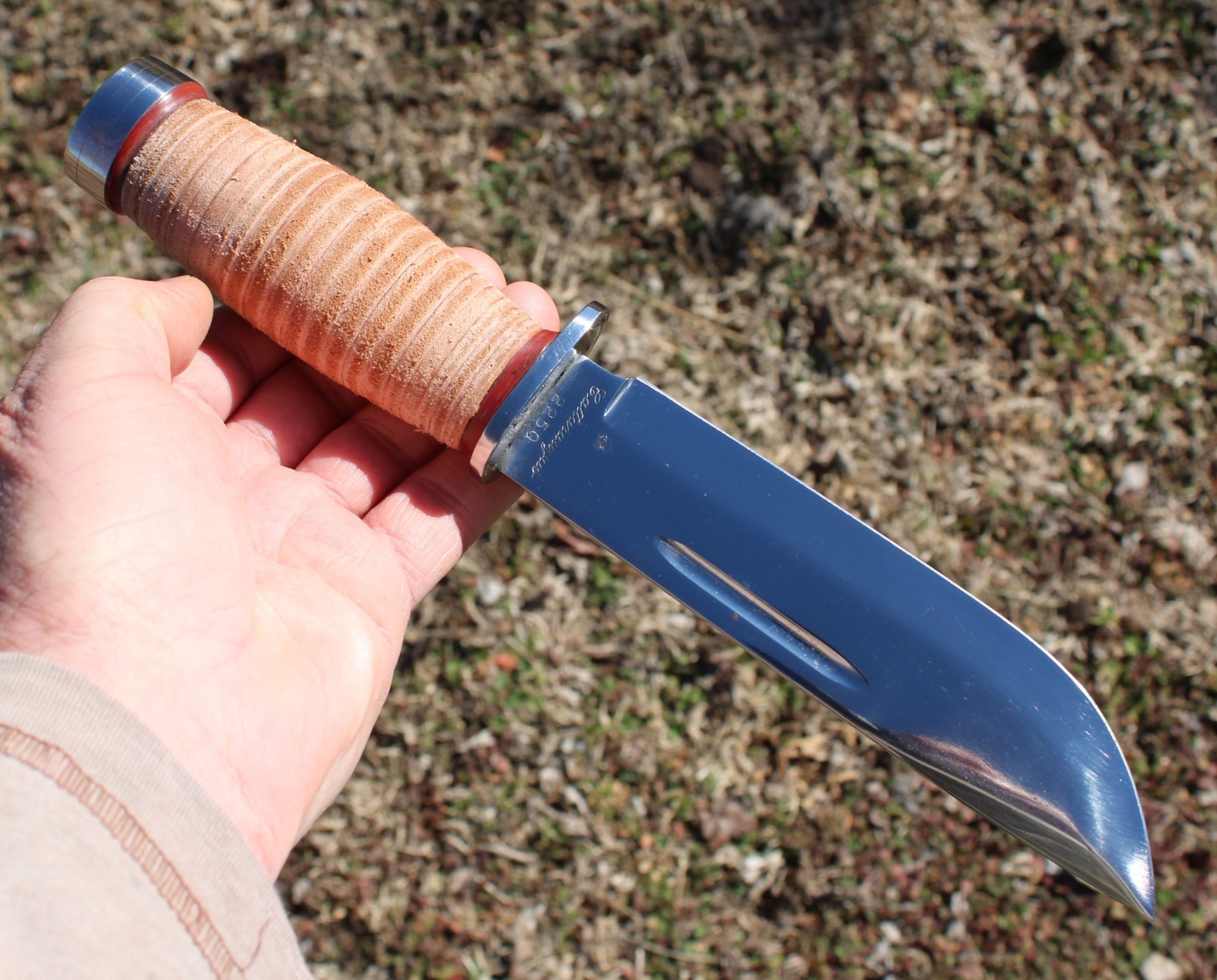 BGCK&T Custom Cattaraugus 225-Q Knife With New Leather Handle Sheath Full Blade