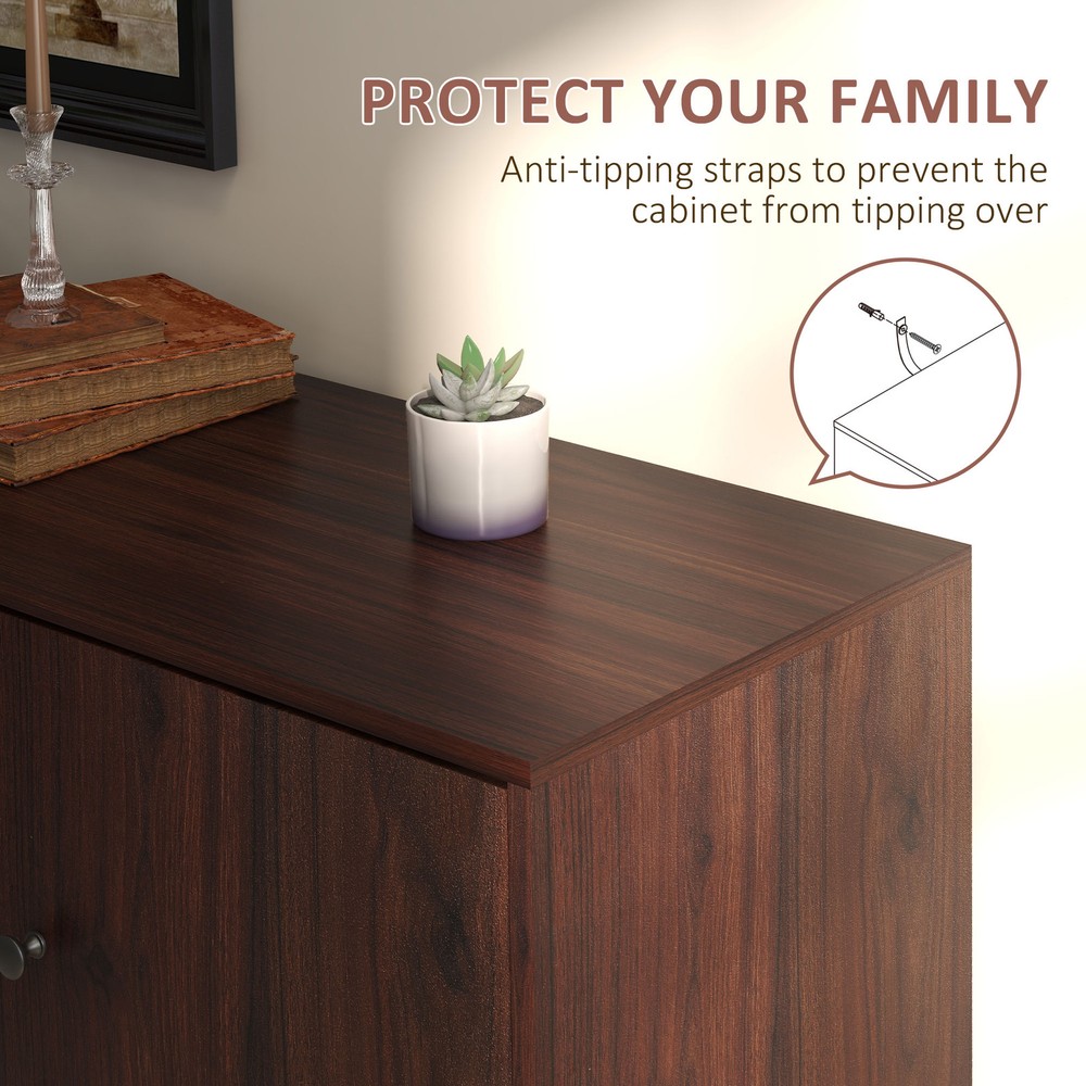 Retro Sideboard with 2 Cabinets 3 Drawers, Buffet Table Rustic Brown