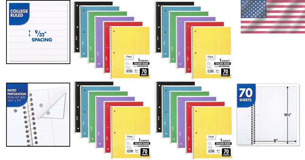 Flexible Soft Cover Spiral Notebooks, 1 Subject - 24 Pack for Easy Note-Taking