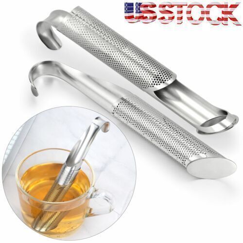 Stainless Steel Tea Diffuser Tea Stick Strainer Tea Infuser Pipe w Hook Handle