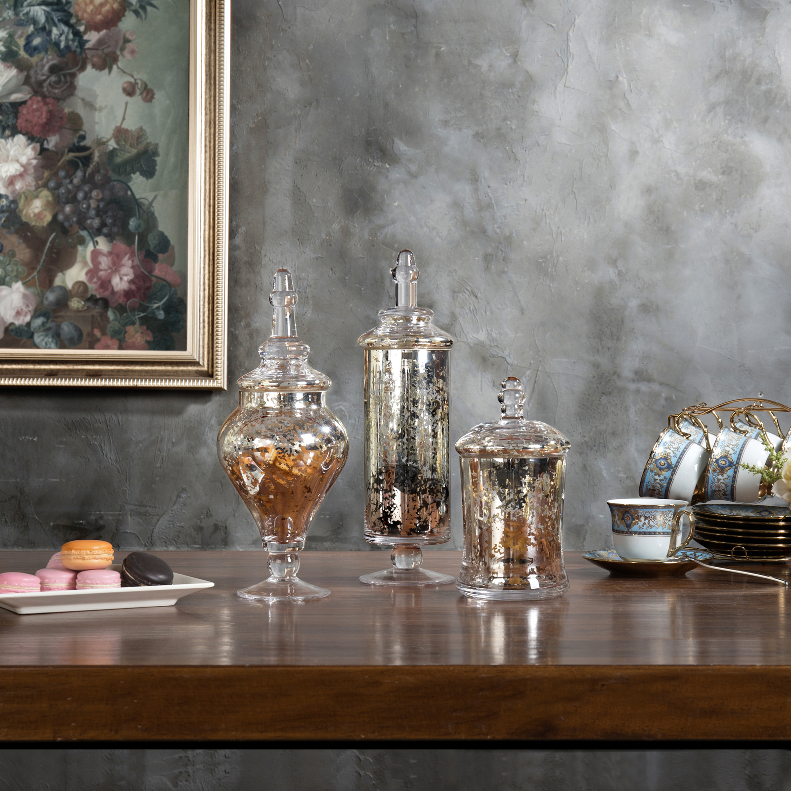 MyGift Set of 3 Silver Mercury Glass Wedding Centerpiece Candy Apothecary Jars