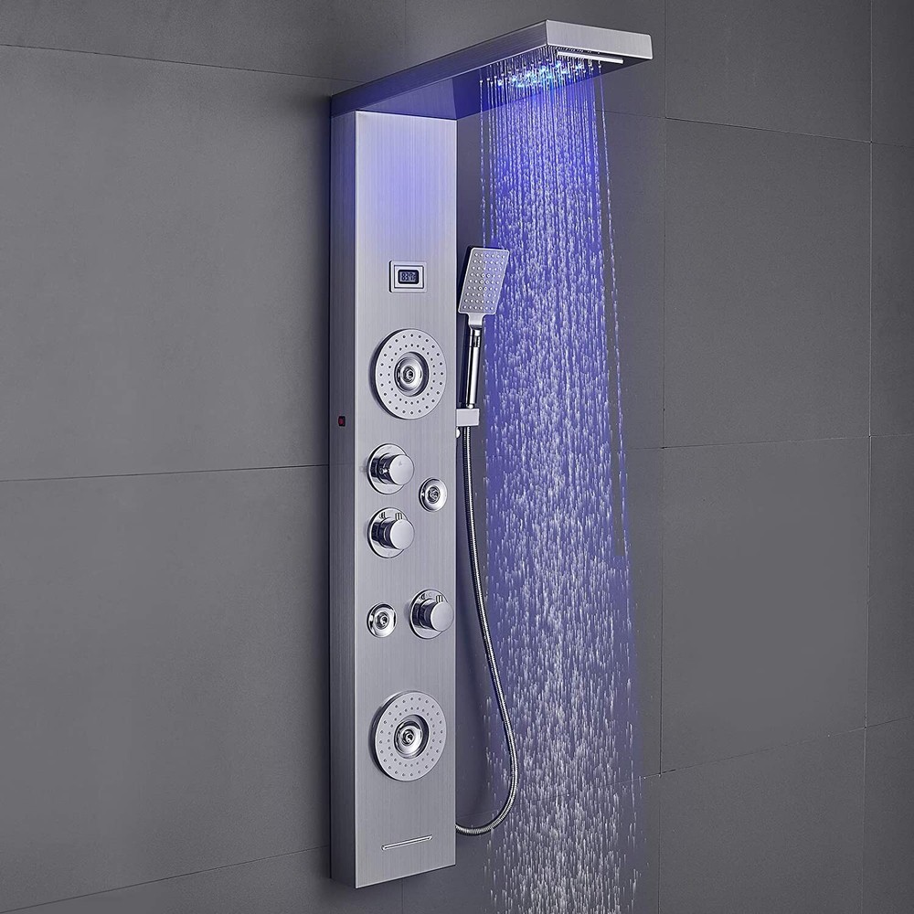 LED Shower Panel Tower Rainfall&Waterfall Shower Head W/ Massage Body Jet System
