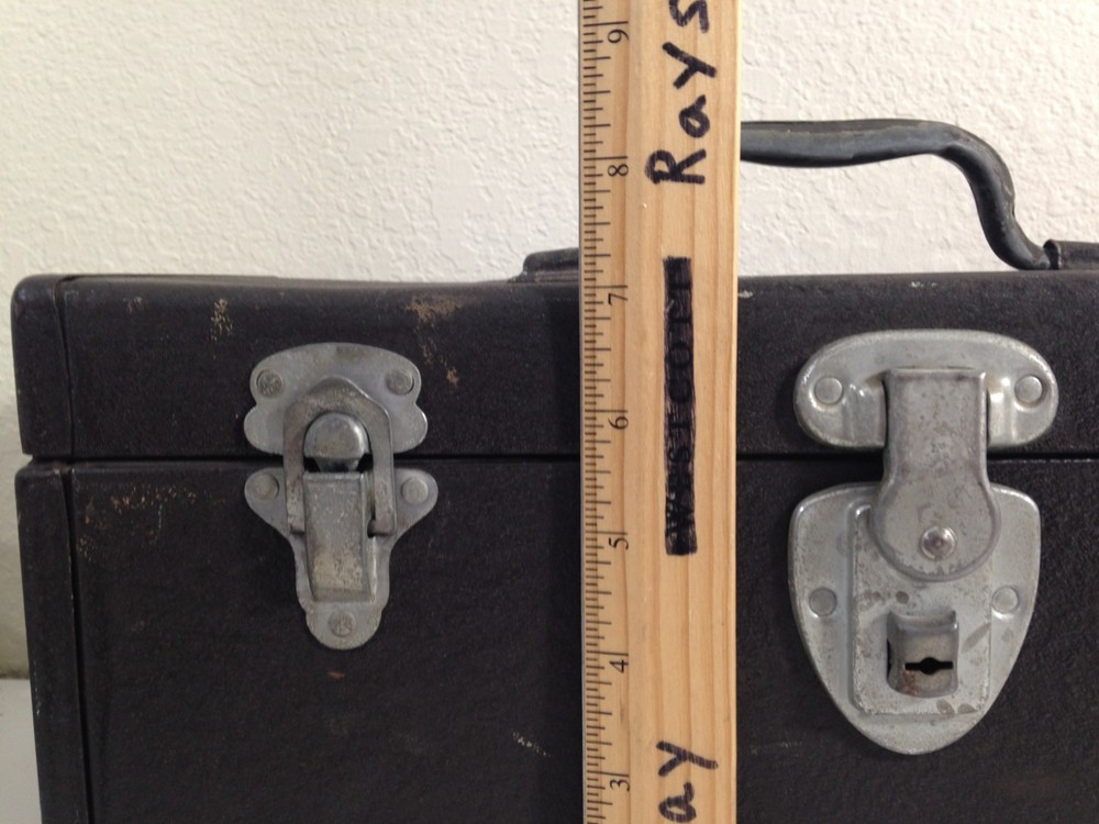 Vtg General Purpose triple Latch Tool Box medium unique size hammered gray brown