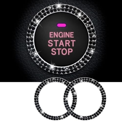 2PCS Bling Crystal Rhinestone Car Engine Start Ring Stickers, Key Black