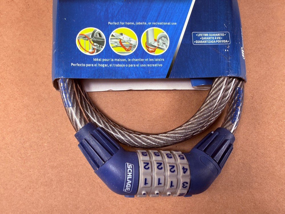 New - Schlage 999225 Combination Combo Cable Lock 5ft x 3/8"