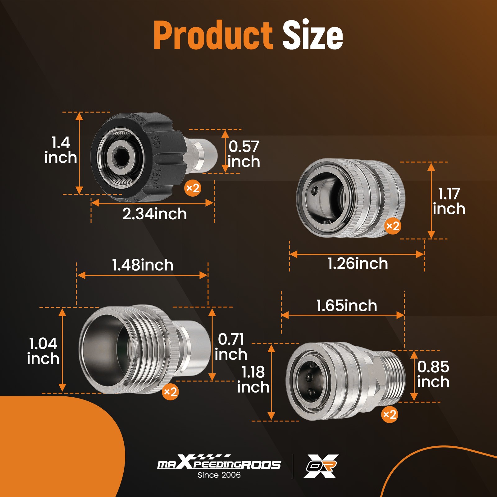 8PC Pressure Washer Quick Connect Adapter Kit M22-14mm Stainless Steel