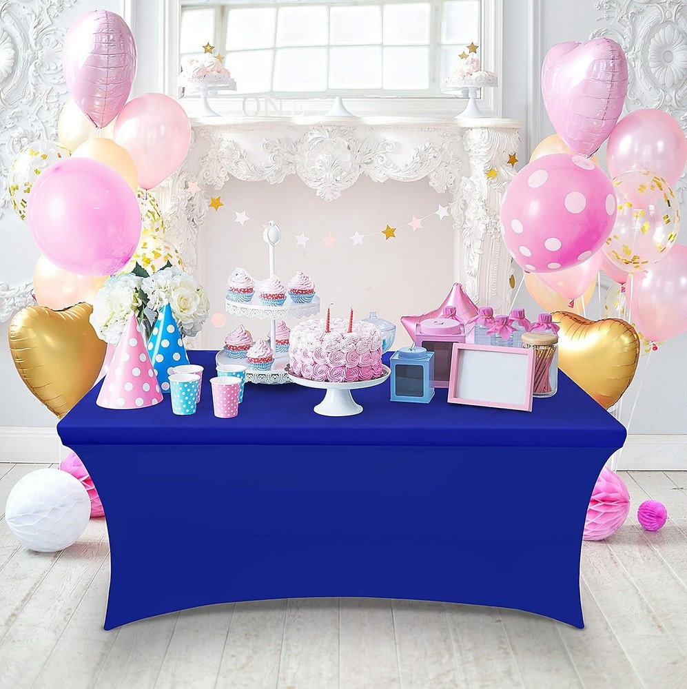 Blue 2Pack 6FT Spandex Stretchable Table Cover Fitted Rectangular Table Cover