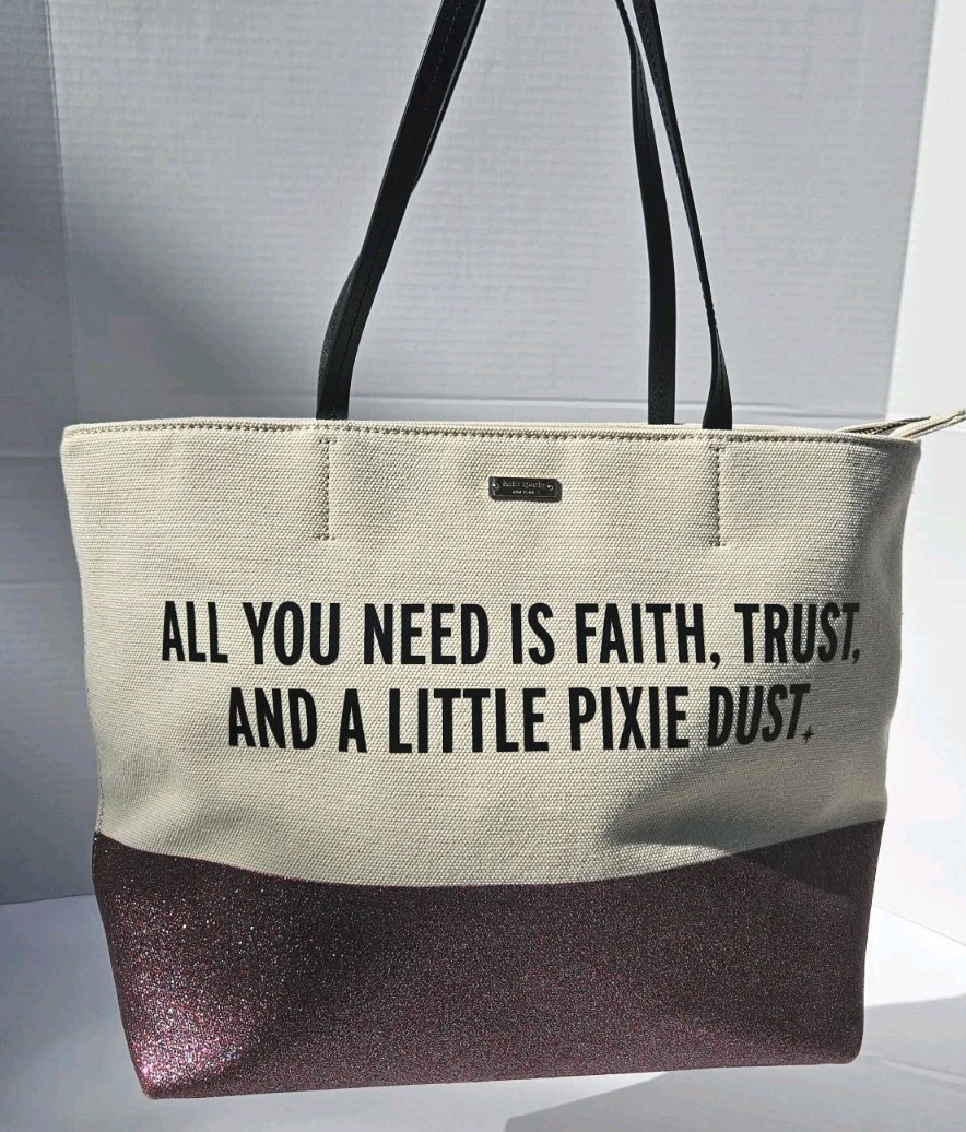 Kate Spade All You Need is Faith Trust Pixie Dust Disney Large Tote Purse...