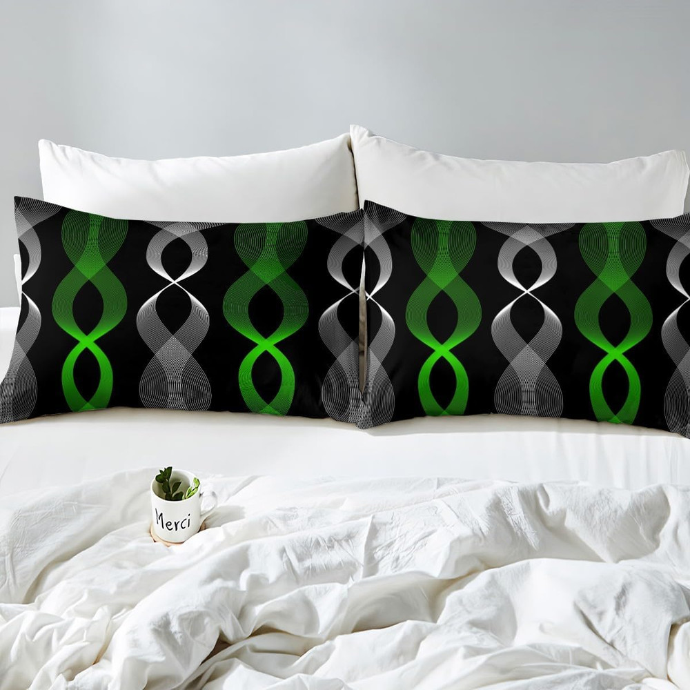 Green & Black Abstract King Comforter Set - Modern Boho Bedding