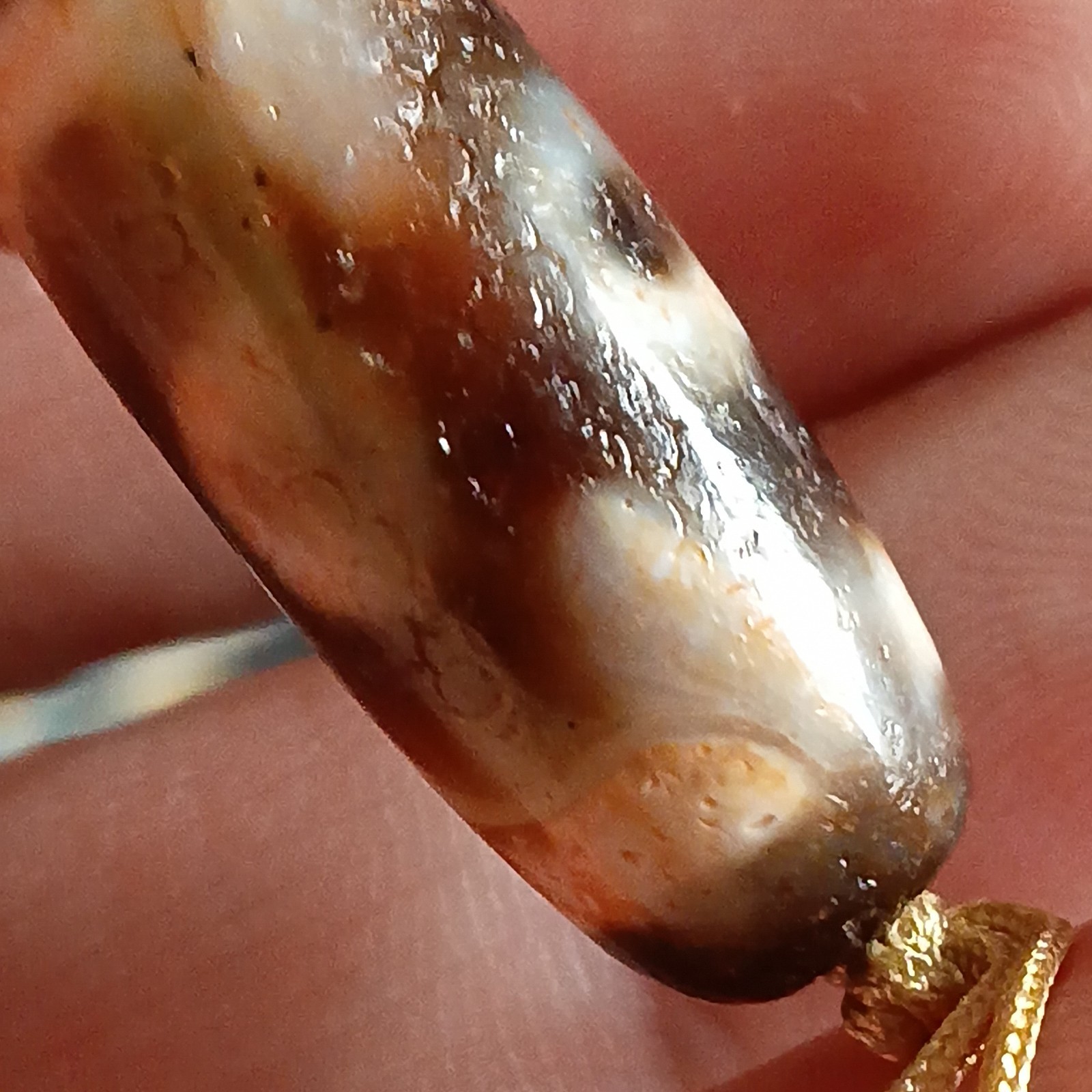 Tibetan Agate Pre 1800s 3 eye Dzi Bead Necklace