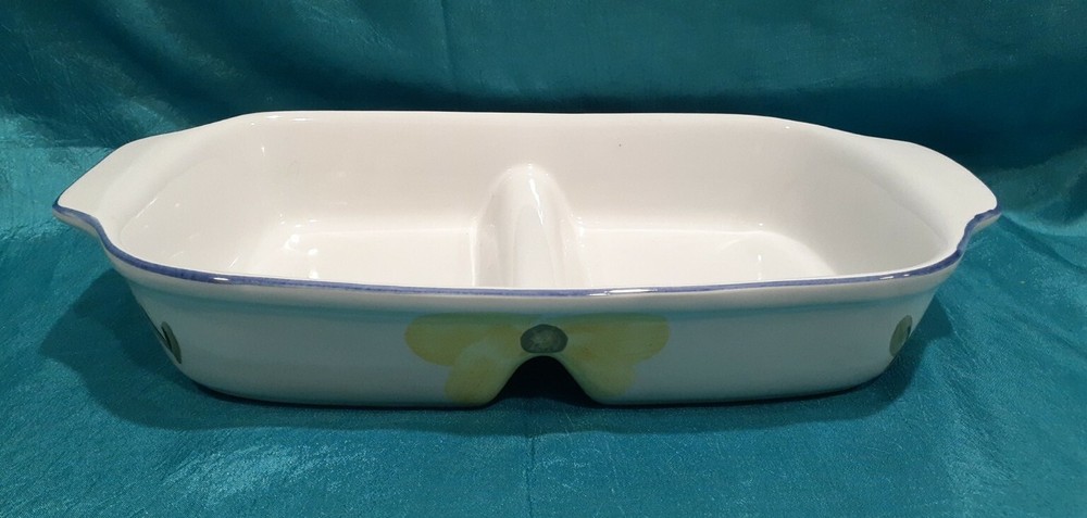 Maxam Stoneware Hand Painted Divided Baking Separated Serving Oven to Table
