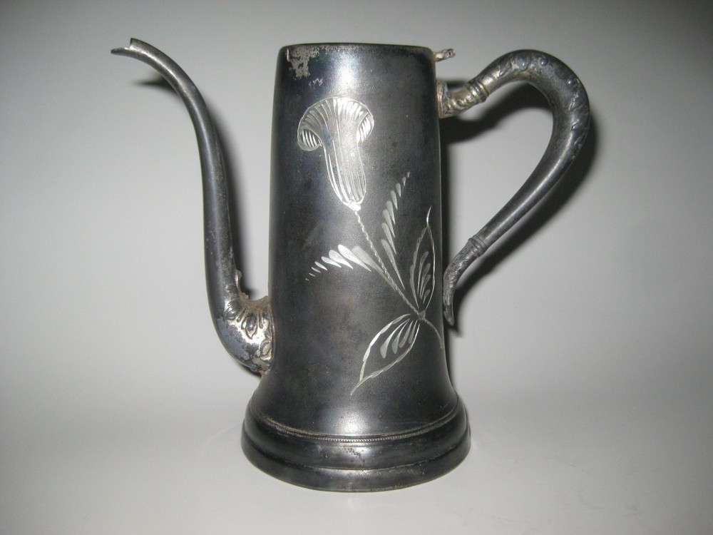 Rogers Silver Co., Quadruple, Syrup Pitcher with Etched Tulip, Antique!